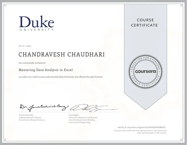 Mastering Data Analysis in Excel (Duke University)